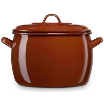 Olla Abombada Briebe Terra 16cm para Cocina de Inducción, Cazuela Vintage de 3L con Tapa de Acero Esmaltado, Color Marrón