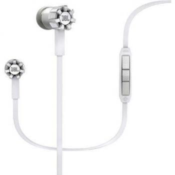 JBL Synchros S200i Intrauriculares con mando de control/micrófono/volumen de 3 botones y tecnología de funcionamiento Purebass compatible con dispositivos iOS de Apple, color blanco