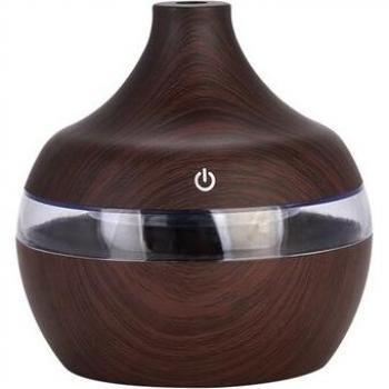 Humidificador Ultrasónico de Aire 300ml con Difusor de Aromas y 7 Luces Nocturnas a Color - USB Madera