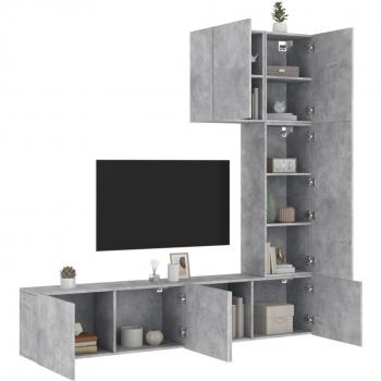 Mueble de TV de pared 5 piezas en madera de ingeniería gris hormigón, ideal para salón