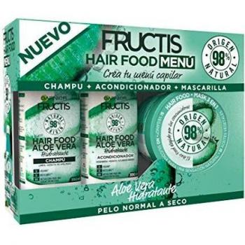 Garnier Fructis Hair Food - Pack Champú + Acondicionador + Mascarilla para Pelo Normal a Seco, con Aloe Vera Hidratante, Limpia, Suaviza y Nutre, Cabello Suave y Sin Apelmazar, Set de 3 Productos