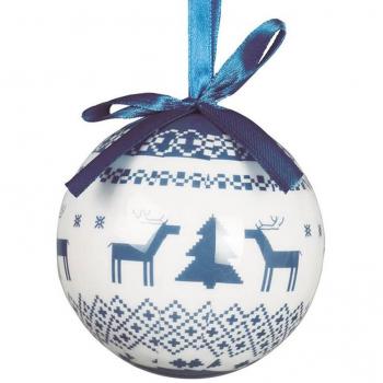 Blíster de 6 Bolas Decoración Cierto o Reno y Árbol Azul 75 mm