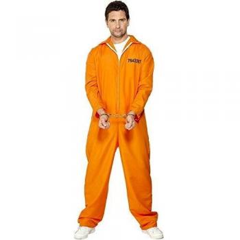 Smiffys-29535L Disfraz de Prisionero huido, con Enterizo, Color Naranja, L-Tamaño 42-44