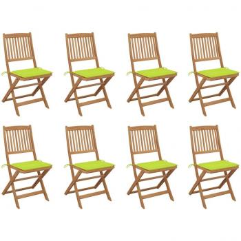 Sillas de jardín plegables 8 uds con cojines de madera maciza acacia verde