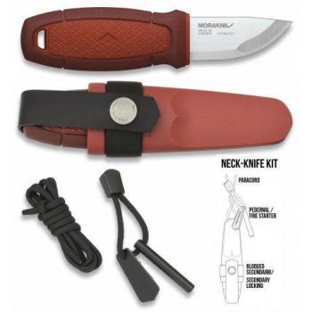 Cuchillo Morakniv Eldris con mango de goma ABS de color rojo, hoja de acero inoxidable de 5,9 cm con funda rígida ABS + Kit para el cuello 17430-RO