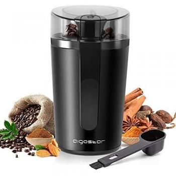 Aigostar Molinillo de Café Eléctrico, con Cuchilla de Acero Inoxidable, Semillas Especias Frutos Secos Molinos de Cuchillas de 200W Potencia, Capacidad 60gr con Cepillo para Limpieza, Libre de BPA