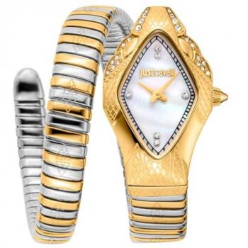 Just Cavalli Ferocious Women's Analog Watch with Gray-Silver Strap and Mother of Pearl Dial