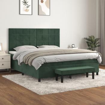 Cama Box Spring con Colchón de Terciopelo Verde Oscuro 160x200 cm
