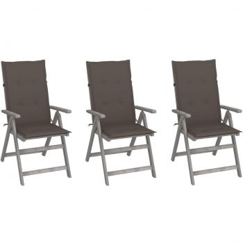 3-Piece Solid Acacia Wood Garden Reclining Chair Set with Cushions