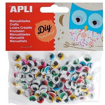 APLI - Bolsa ojos móviles colores con pestañas redondos adhesivos, 100 uds