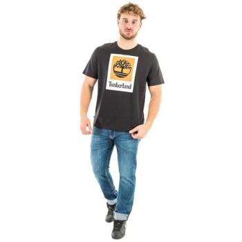 Camiseta Unisex Timberland de Manga Corta con Logo Vertical Negra, Talla L, Casual y Deportivo