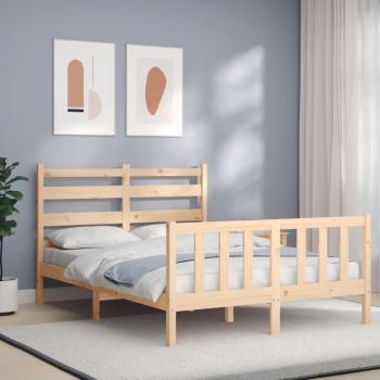 Cama solar de 120x200 cm sin colchón en madera maciza de pino con estructura de cama y cabecero en color marrón