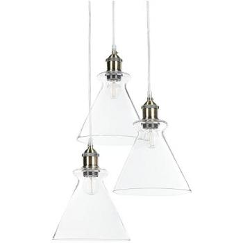 Lámpara Colgante Industrial de Techo 3 Luces en Vidrio Transparente y Metal Latón Bergantes