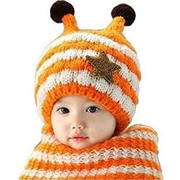 Kosbon Unisex bebé Dual Ball Weave Knit rayas Cap chal cabo capa conjunto de bufanda.
