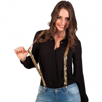 Tirantes de Paillettes Unisex 75 cm Oro con Clips Metálicos - Accesorio para Carnaval y Fiestas Temáticas
