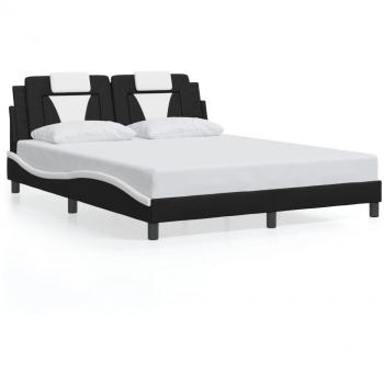 Black and White Faux Leather Queen Bed Frame without Mattress 152x203 cm