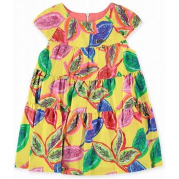 Vestido amplio con estampado de hojas para niña