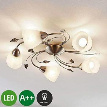 Lámpara de techo Lindby Yannie, plafón de 5 luces, color gris, material metal, tipo de bombilla E14, ideal para salón y comedor