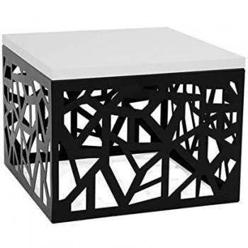 Mesa auxiliar Germantown 102, Aglomerado laminado, Blanco brillante y Negro mate, Angular, 45x60x60cm