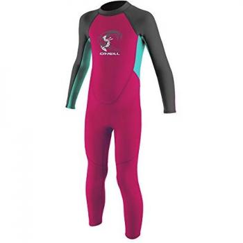 O'Neill Toddler Reactor II 2mm Back Zip Full Wetsuit - Girls, Traje de Neopreno de Manga Larga con Cremallera en la Espalda para Niños Pequeños, Color Berry/Light Aqua/