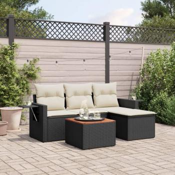 5-Piece Black Poly Rattan Garden Sofa Set with Cushions
