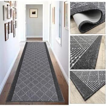 Alfombra Larga Antideslizante para Pasillo y Cocina en Colores Taupe y Antracita, Lavable a Mano y en Lavadora - Tadi & Imperio 1979