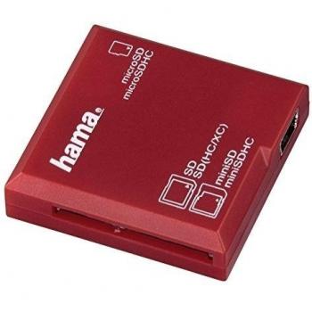 Hama - All in One SD Card Reader, miniSDHC/microSDHC, USB 2.0/1.1, 480 Mbit/s, Rojo, 34 x 34 x 11 mm, Windows ME/2000/XP/Vista Mac OS 10.x +