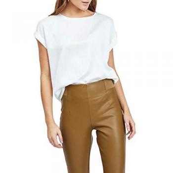 Camiseta Vila Mujer Manga Corta Cuello Redondo Modelo Viellette Satinado Blanco 36