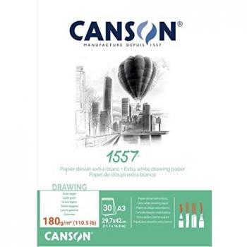 Bloc de Dibujo Canson 1557 A3, 180 g/m², 30 Hojas, Engomado
