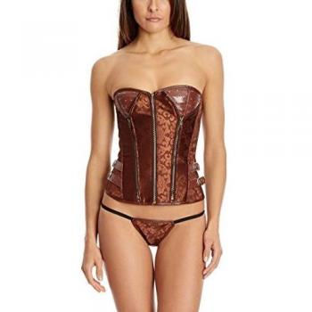 INTIMAX Corset Dulcie Marron - Conjunto de corsé y tanga para mujer, color marrón, talla S