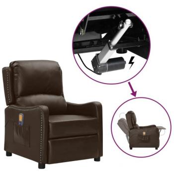 Sillón elevable de masaje de cuero artificial marrón brillo