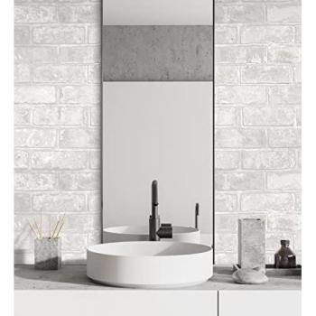 Papel Pintado Ladrillos Blancos Metalizados - Talbot Street 680102 de GAULAN - Rollo 10 m x 0,53 m