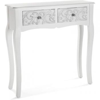 Mueble Recibidor Estrecho Versa Anjali, Mesa Consola con 2 cajones, Medidas (Al x L x An) 80 x 25 x 80 cm, Madera, Color Blanco