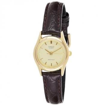 Casio Women's Gold Dial and Case Brown Leather Strap Quartz Watch LTP-1094Q-9A