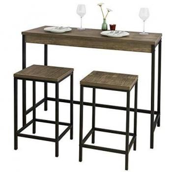 Set de Mesa Alta de Bar con 2 Taburetes Estilo Industrial Marrón Oscuro SoBuy OGT30-N
