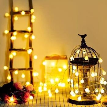 Guirnalda Luces, 6 metros con 40 bombillas, a prueba de agua, Bateria Cargada, luces decorativas de color blanco cálido, ideal para exteriores, interiores, jardines, casas, bodas, Navidad