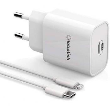 20W Cargador Rápido de iPhone, GlobaLink USB C Cargador Rapido iPhone + 2M Cable USB C Lightning [MFi Certificado], Power Delivery 3.0 compatible con iPhone 12 Pro Mini Max/SE 2020/8/X XR XS, iPad Pro