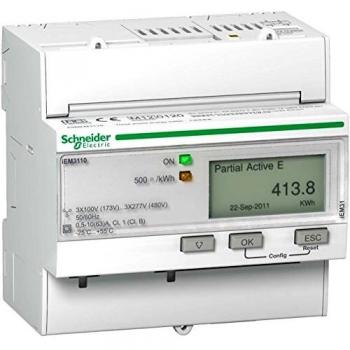 Schneider Electric Acti 9 A9MEM3110 Energy Meter, 3-phase, 63A, partial meter, impulse, class 1, MID-approved, LCD display