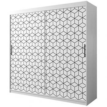 Armario Hartford 284 Blanco Correderas 200x200x62cm con 7 Estantes y Diseño Geométrico
