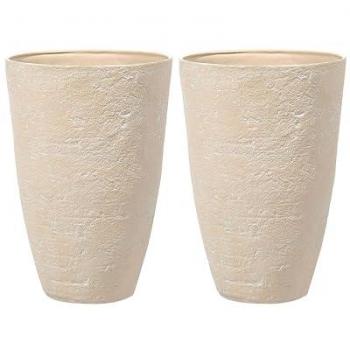 Conjunto de 2 macetas de piedra beige para interior y exterior 43 x 60 cm Camia
