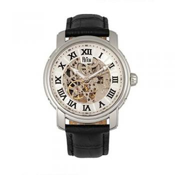 Reign Kahn Automatic Skeleton Leather Watch - Silver Stainless Steel
