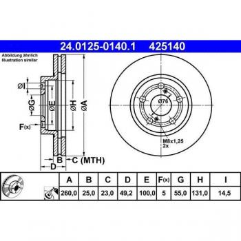 Disco de freno ATE 24.0125-0140.1 frente, ventilado, 1 pieza