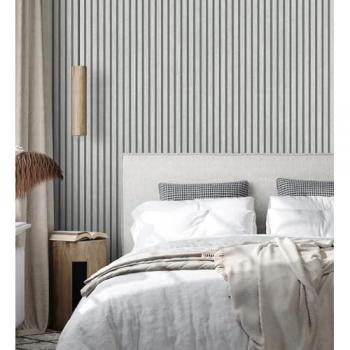 Papel Pintado de Listones de Madera Teñida Blanca - Diseño Palillería - Rollo 10 m x 0,53 m