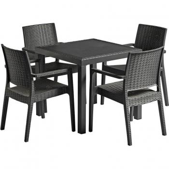 Ibiza Outdoor Dark Grey Arm Chair and Square Table Dining Set