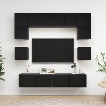 Conjunto de muebles de sala de estar para TV en madera negra de 8 piezas