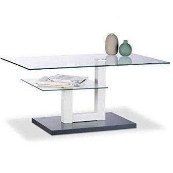 Mesa Centro Rectangular de Cristal con Repisa, Gris, Vidrio y Metal, 45 x 100 x 60 cm