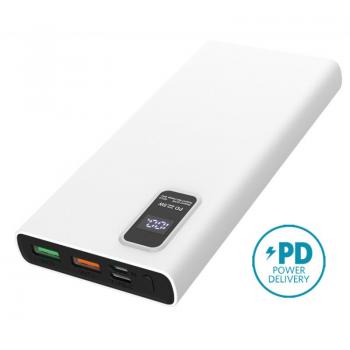 Batería Externa Power Bank 10000mAh PD 20W con Pantalla LED y Carga Rápida, Blanco