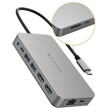 Hub de Interfaz HYPER HDM1H Dual HDMI 10-en-1 USB 3.2 Gen 1 (3.1 Gen 1) Type-C 5000 Mbit/s Acero Inoxidable