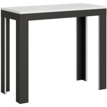 Consola extensible 90x40/300 cm Línea Evolution Fresno Blanco con marco Antracita