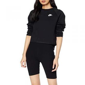 Nike Women W NSW Tch FLC Crew Long Sleeved T-Shirt - Black/Black/White, Large